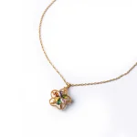 Golden Floral Colourful Gems Spinning Necklace - Image 3