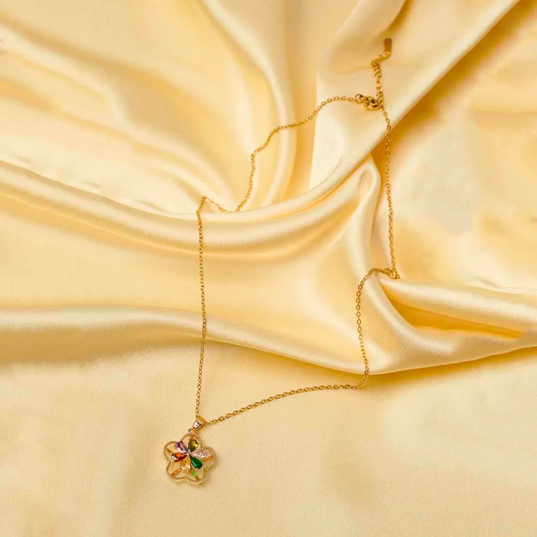 485-Th.webp Golden Floral Colourful Gems Spinning Necklace - Image 1