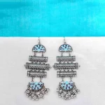 Geometric Enamel Inlay Oxidised Dangle Earrings - Image 2