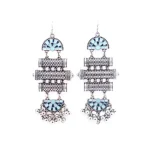 Geometric Enamel Inlay Oxidised Dangle Earrings - Image 3