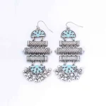 Geometric Enamel Inlay Oxidised Dangle Earrings - Image 4