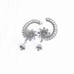 Silver Crescent Shaped Floral Jhumka Earrings - Image 3