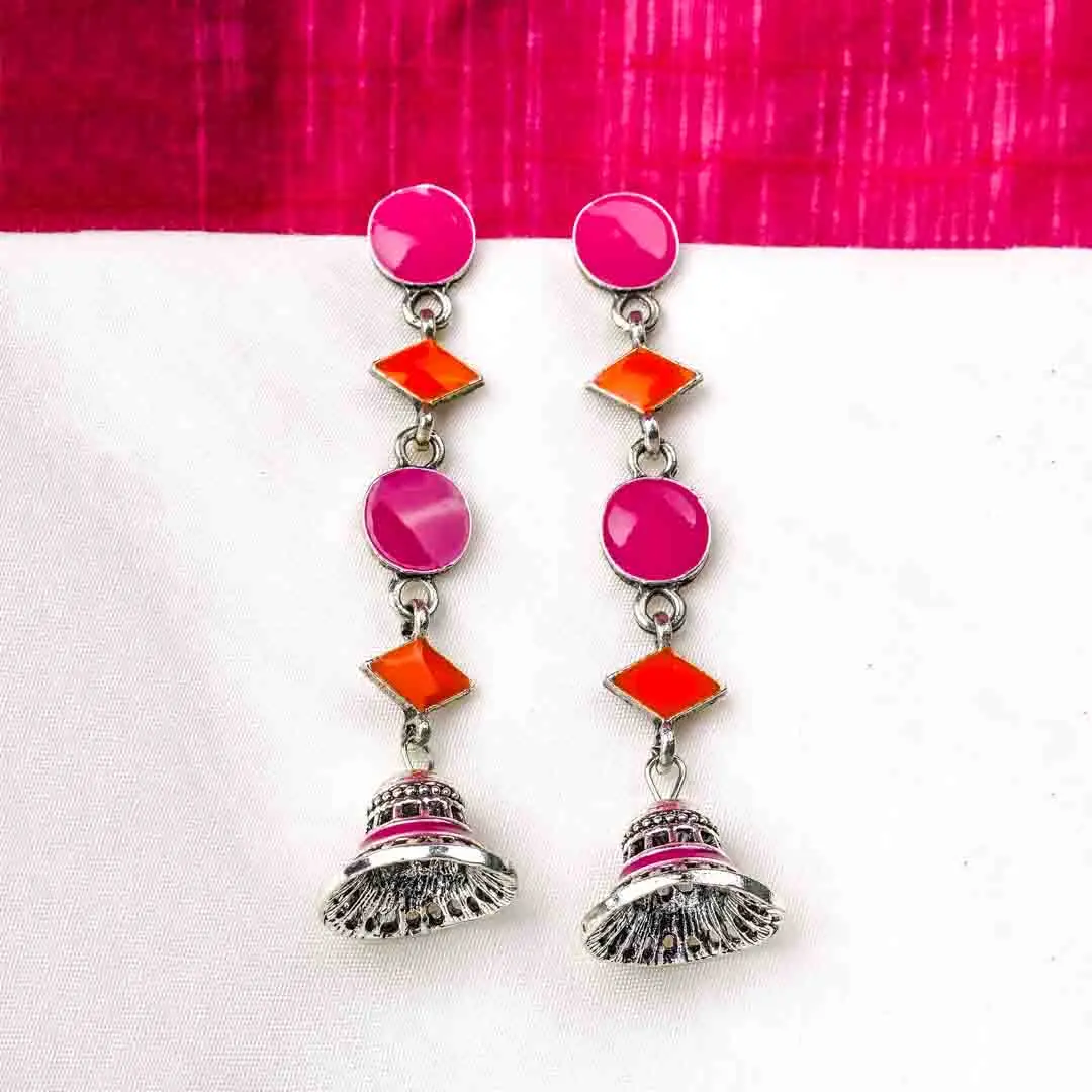 504-Th-1.webp Bright Dual Coloured Geometric Dangling Earrings - Image 1