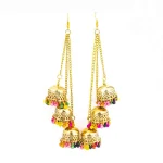 Golden Layered Colourful Jhumka Earrings - Image 4