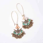 Floral Antique Gold Ghungroo Earrings - Image 4