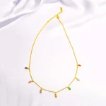 Golden Colourful Rectangular Crystal Gems Necklace - Image 2