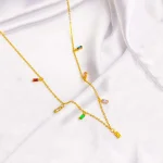 Golden Colourful Rectangular Crystal Gems Necklace - Image 4