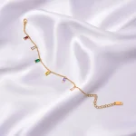 Golden Colourful Crstal Rectangular Gems Bracelet - Image 2