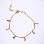 Golden Colourful Crstal Rectangular Gems Bracelet - Image 4