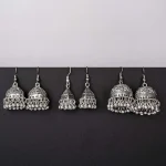 Set of 3 Oxidised Jhumka Earrings Combo - Image 2