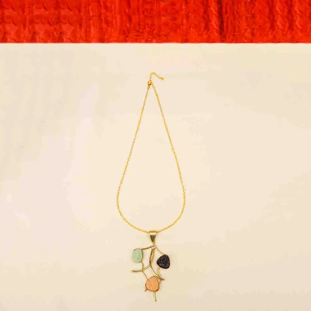 DSC0003.webp Brass Stone Studded Pendant Necklace - Image 1