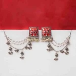 Oxidised Meenakari Ear Chain Earrings
