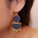 Boho Matte Black Geometric Earrings - Image 2