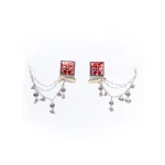 Oxidised Meenakari Ear Chain Earrings - Image 4