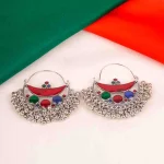 Geometric Silver Enamel Earrings