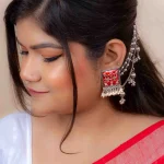 Oxidised Meenakari Ear Chain Earrings - Image 3