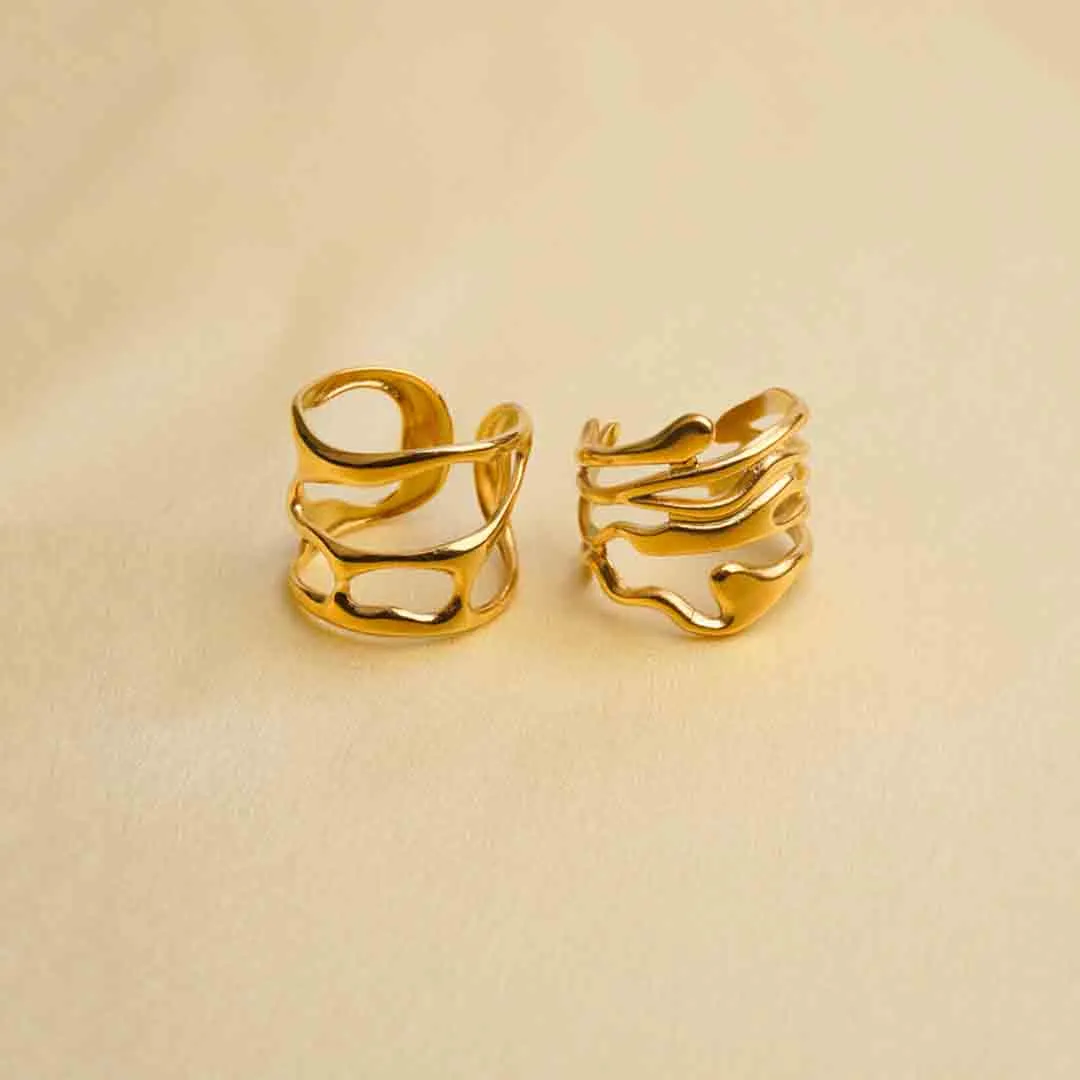 DSC4980.webp Pack of 2 Golden Assymetrical Hollow Rings - Image 1