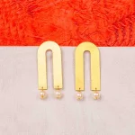 Brass U Shaped Pearl Drop Earrings
