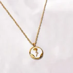 Golden Engraved Rose Shimmer Chain Pendant Necklace - Image 2