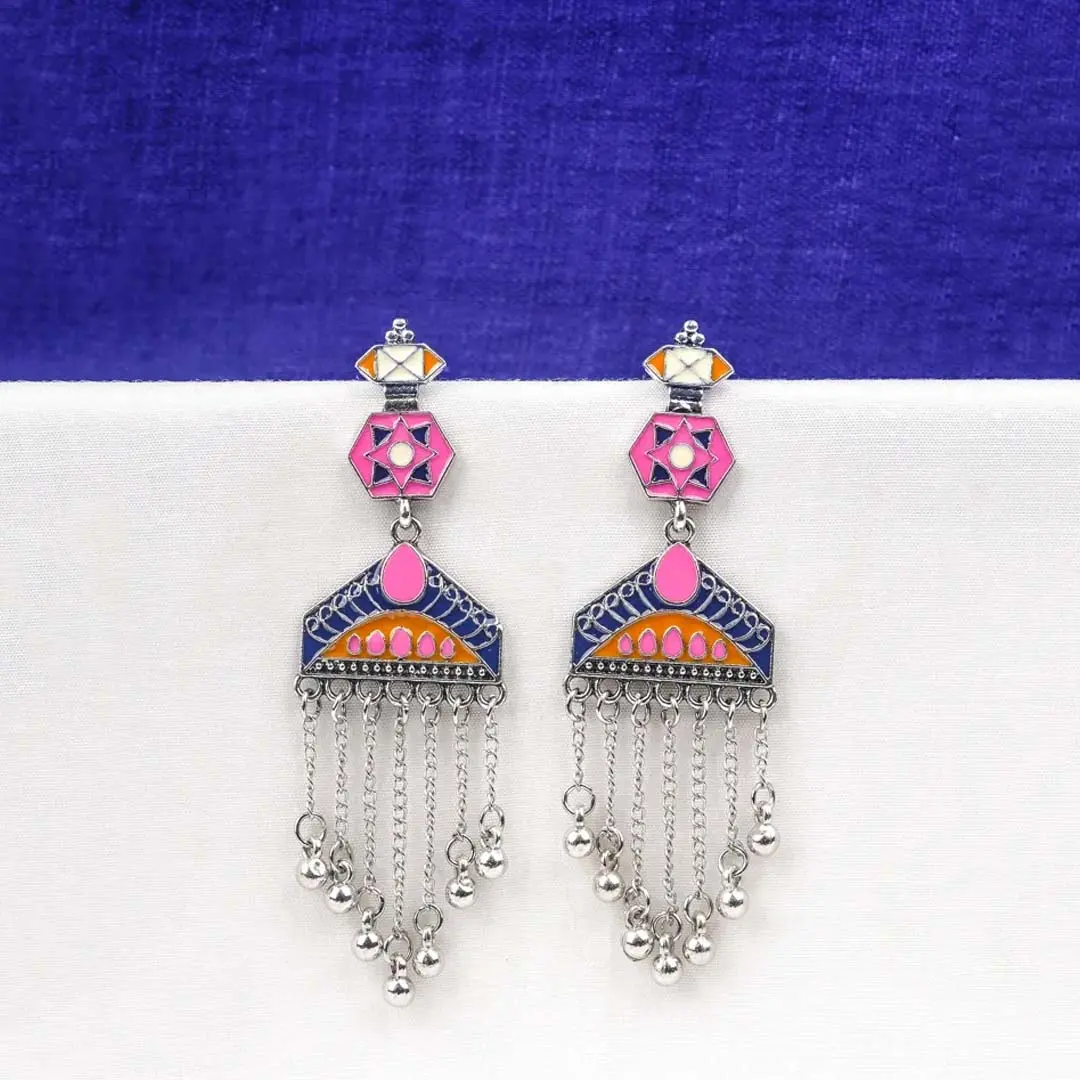 image (1) (1) Colourful Geometric Enamel Earrings - Image 1