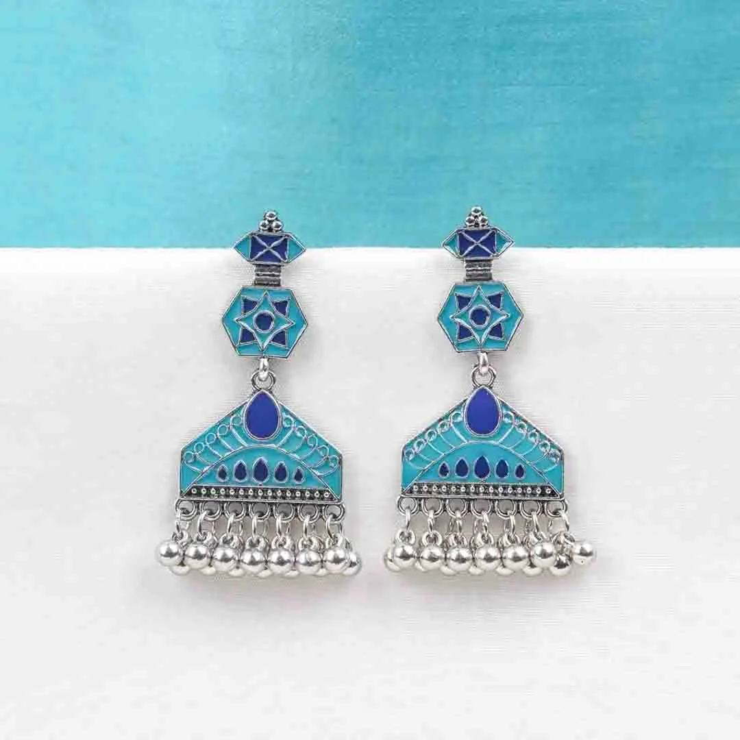 image-1.webp Bright Geometric Dual Coloured Dangle Earrings - Image 1