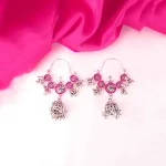 Floral Pink Enamel Jhumka Earrings